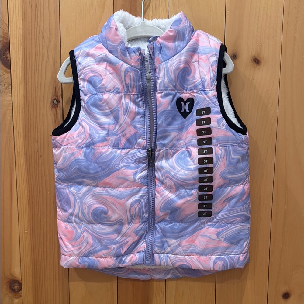 Hurley Pink and Purple Quilted Vest with Sherpa lining